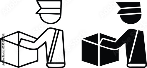 Customs Clearance Icons. Black and White Vector Illustrations. Customs Officer Checking Cargo. Delivery Service. Logistics Concept