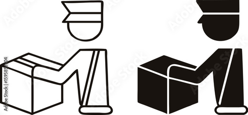 Customs Clearance Icons. Black and White Vector Illustrations. Customs Officer Checking Cargo. Delivery Service. Logistics Concept