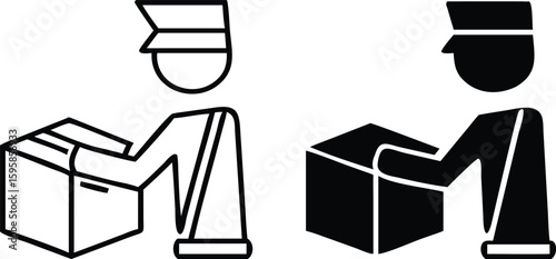 Customs Clearance Icons. Black and White Vector Illustrations. Customs Officer Checking Cargo. Delivery Service. Logistics Concept
