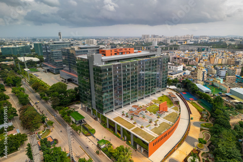 Photography Aerial view of Electronic city with many technology companies modern buildings i