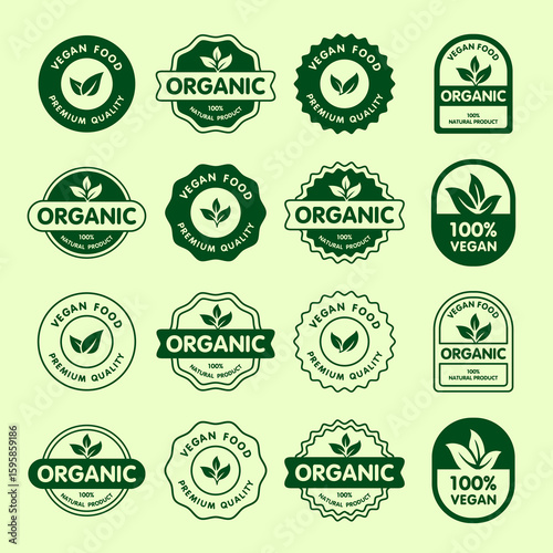 collection of green organic vegan labels