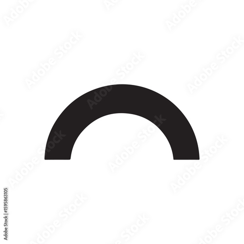Rounded corners semicircle shape silhouette icon. A black half-circle symbol. Isolated on a white background.
