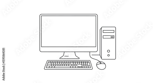 Computer Desktop Setup Line Drawing