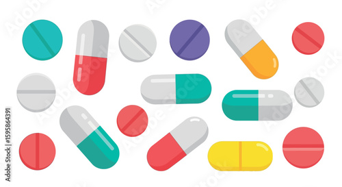 Colorful Pills and Capsules Illustration