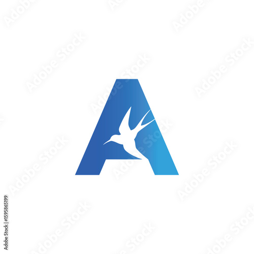 A clean and modern letter 'A' logo with a white bird in flight, set against a blue gradient. Ideal for travel, freedom, or swift delivery brands.