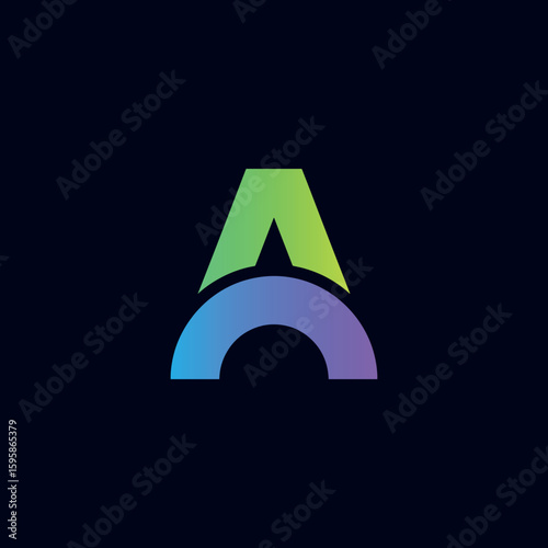A modern and abstract letter 'A' logo with an integrated arch, featuring a vibrant gradient from green to blue and purple, ideal for tech or construction brands.