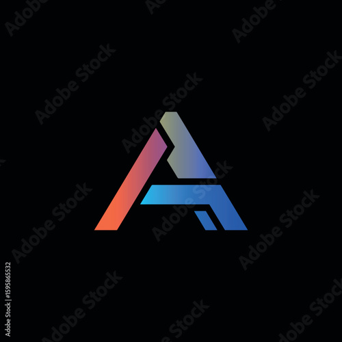 A futuristic and abstract letter 'A' logo with a vibrant gradient from orange-red to cool blue, ideal for technology, gaming, or innovative digital brands.