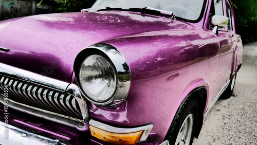 Photos Close-up of a gorgeous purple retro car