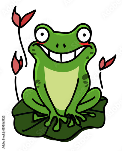Illustration of a frog sitting on a water lily