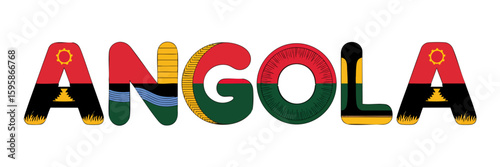 Angola Typography Illustration with National Flag Colors and Patterns, Modern Vector Design Isolated on White for Posters, Travel, and Education