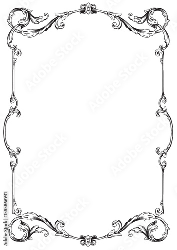 Border Frame Vintage Retro Ornamental Decorative. Isolated on white background. Vertical blank templates to decorate text. Greeting or wedding frames.