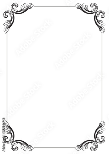 Border Frame Vintage Retro Ornamental Decorative. Isolated on white background. Vertical blank templates to decorate text. Greeting or wedding frames.