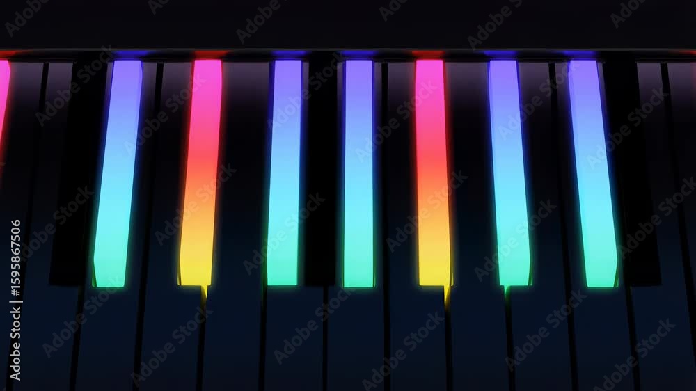 Glowing Digital Piano Keyboard Closeup Highlighting Vibrant Colors and Intricate Design