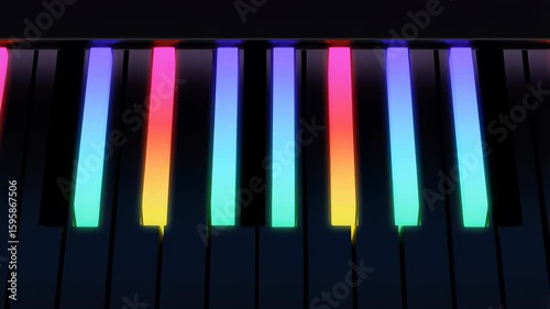 Glowing Digital Piano Keyboard Closeup Highlighting Vibrant Colors and Intricate Design