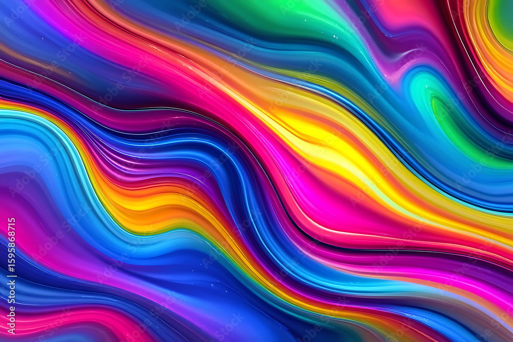 Obraz premium The vibrant and colorful abstract background showcases a fluid wave pattern with a smooth gradient, creating a dynamic and artistic design