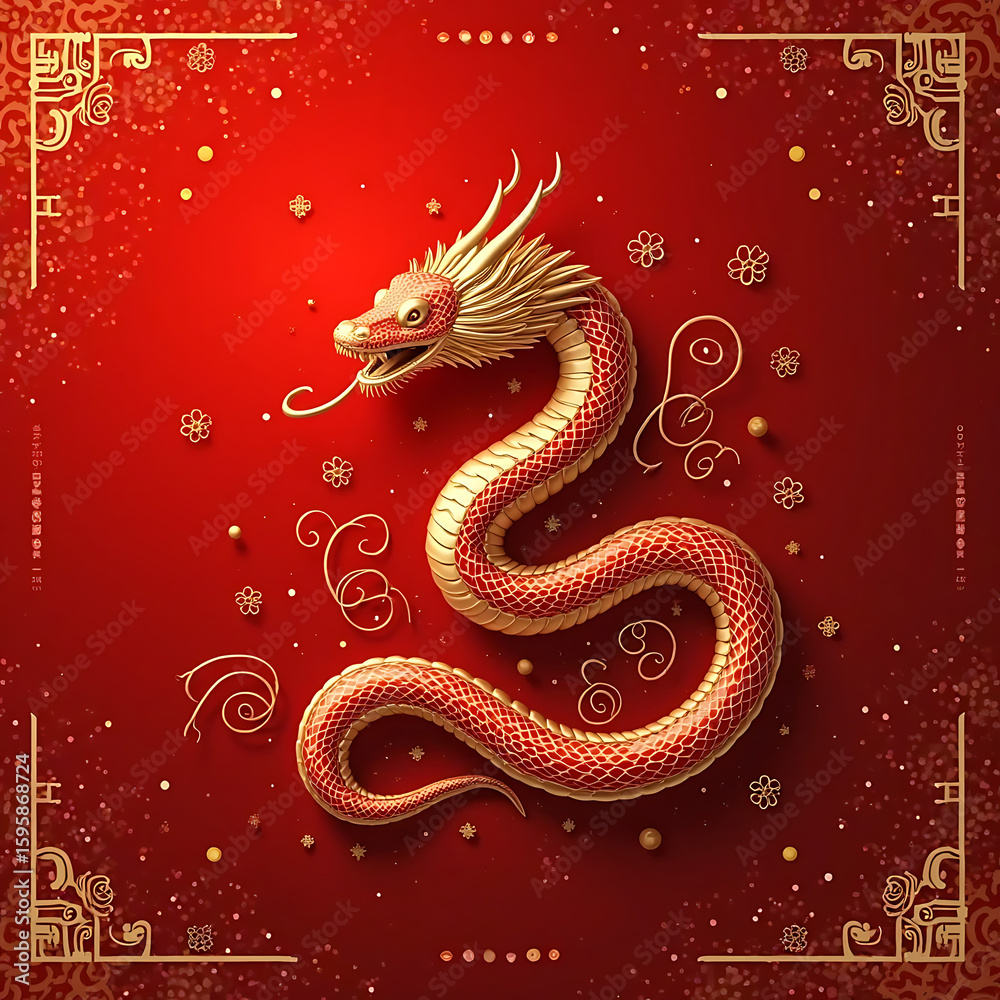 Fototapeta premium luxury red and gold chinese snake new year background with copy space for text, snake year