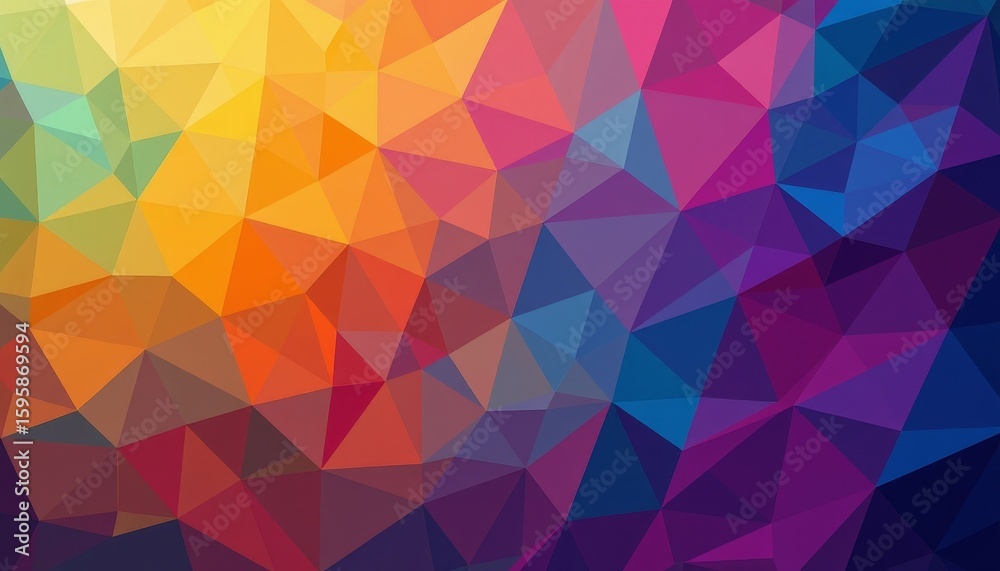 Obraz premium Vibrant Abstract Low Poly Design, Colorful Geometric Shapes, Digital Art, Modern Aesthetic, Visual Composition