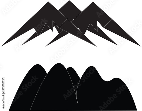 Scenic mountain landscape with vibrant colors and bold outlines suitable for outdoor adventure branding and nature themed designs