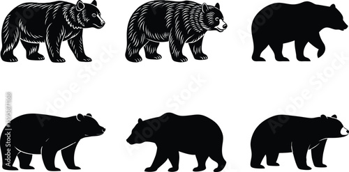 A diverse vector set of wild animal silhouettes including elephants, bears, and rhinos, perfect for nature and wildlife illustrations
