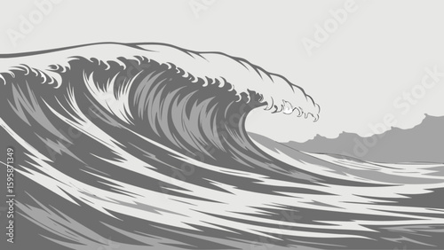 Ocean wave illustration great wave art sea drawing tsunami design graphic nature water surfing storm sketch 100