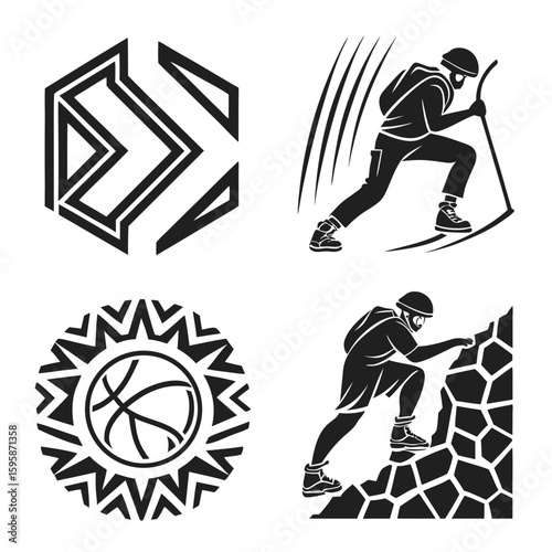 Abstract Geometric Shape Mountain Climber Skiing Person