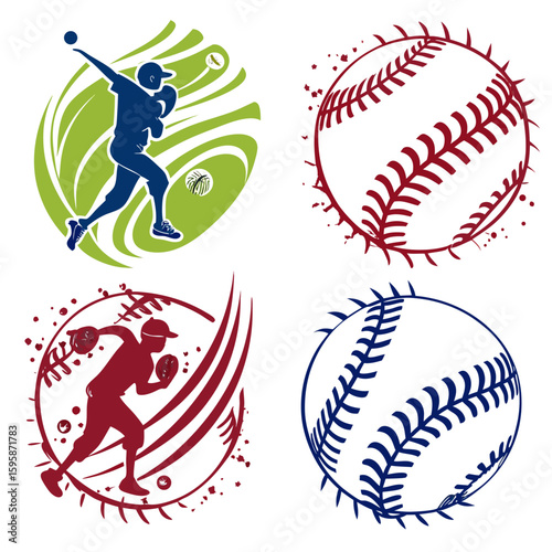 Baseball player pitching and fielding icons pitcher