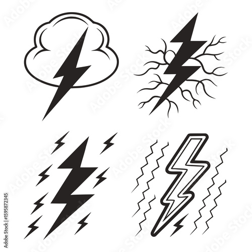 Black lightning bolt icons with cloud and jagged lines