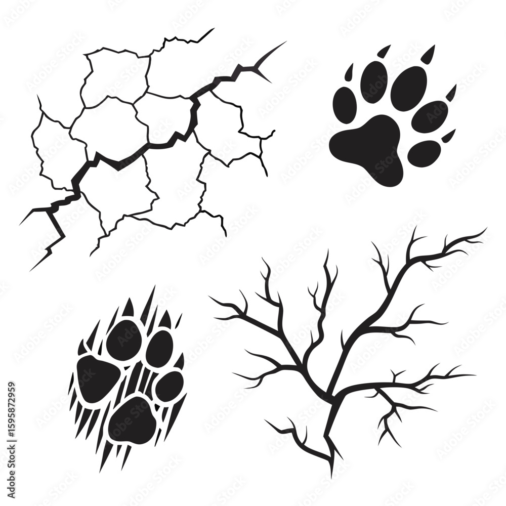 Cracked ground and claw marks black white Cracked ground and claw marks black white