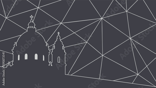 Abstract church building illustration with geometric triangle background design vector art for design projects