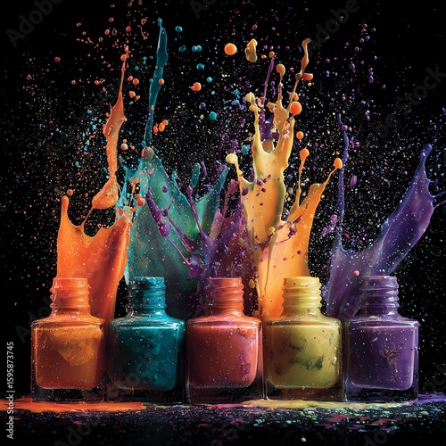 Vivid paint splashes captured in vibrant colors. nail painting