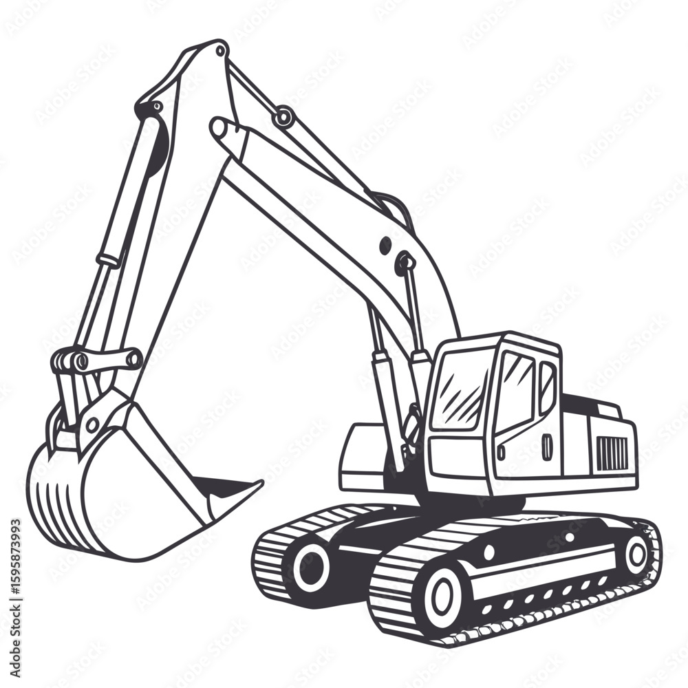 Fototapeta premium Excavator construction vehicle line art heavy equipment