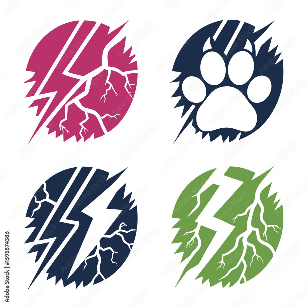 Obraz premium Four circular icons with abstract designs magenta navy