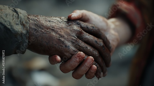 Dirty hands handshake collaboration partnership agreement cooperation support teamwork trust unity
