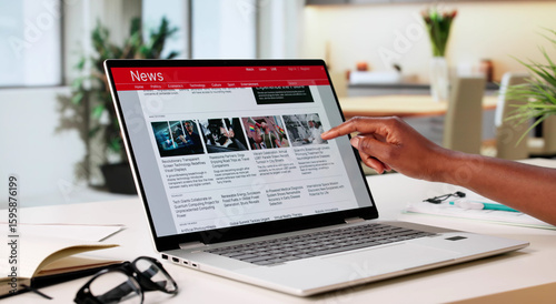 African American Woman Reading Online News Media