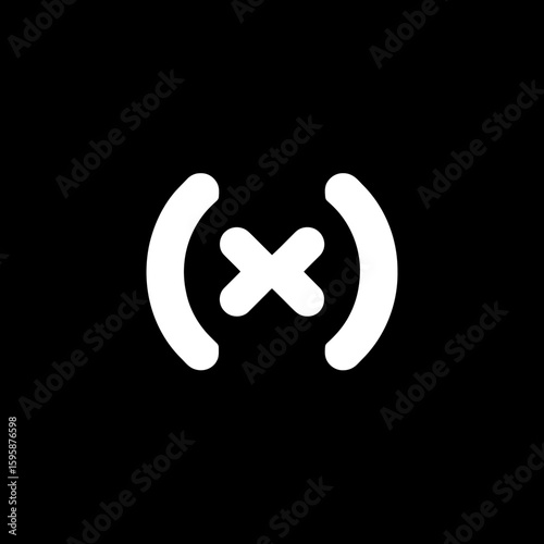 White cross symbol aligns within brackets on dark background represents negation