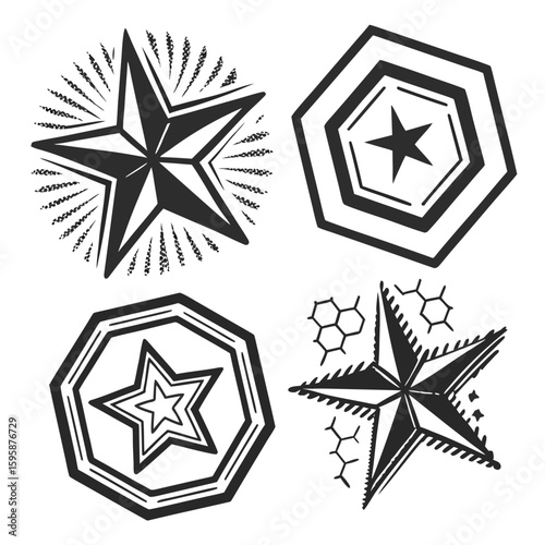 Nautical star and geometric emblems black