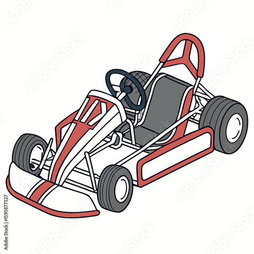 Red and white go kart with grey seat racing vehicle