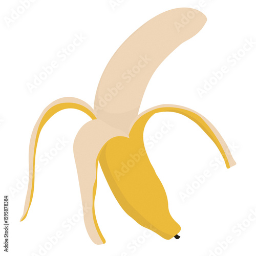 Freshly peeled banana in a yellow and beige color palette