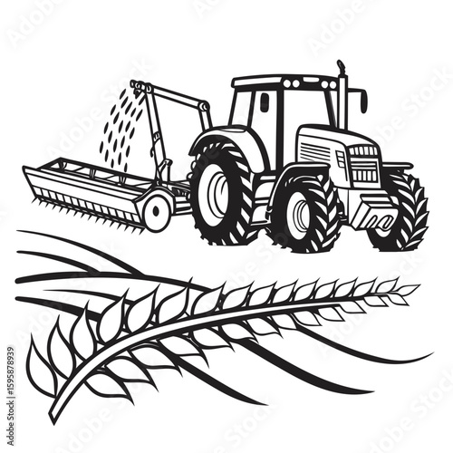 Tractor and wheat field illustration harvester agriculture