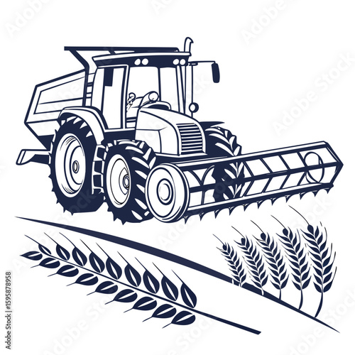 Tractor harvesting wheat field harvester agriculture