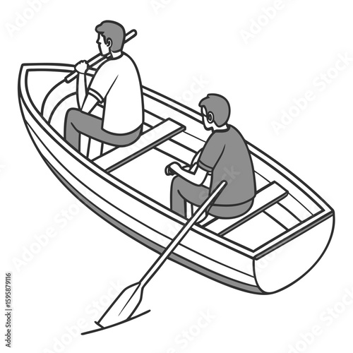 Two men rowing a boat people watercraft
