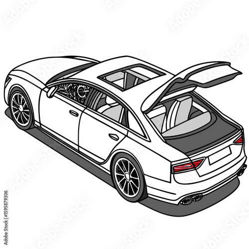 White luxury sedan sunroof open trunk white car automotive