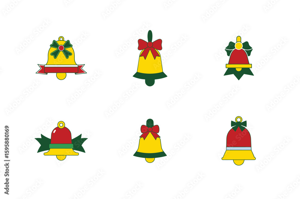 Fototapeta premium Christmas Festive Bell Ribbon Set Silhouette