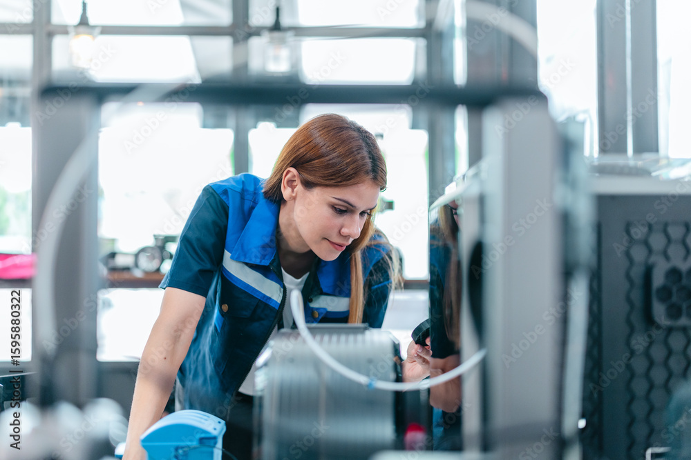 Obraz premium Engineer Inspecting 3D Printed Part