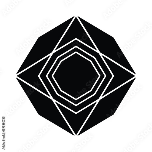 Geometric Black and White Hexagon with Hollow Center
