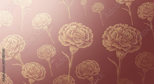 Elegant carnation flower pattern in golden hues on a gradient background creating a refined floral