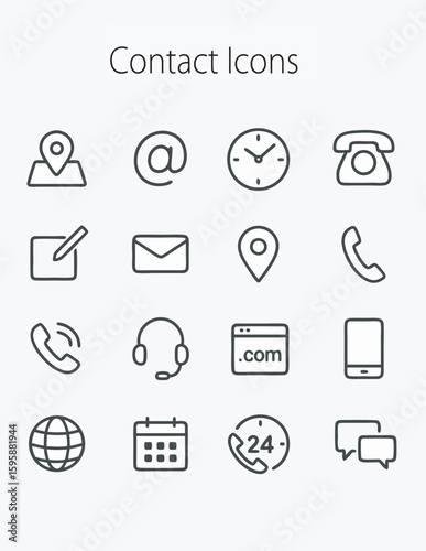 Collection of modern outline icons for communication and contact information