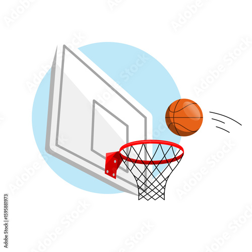 Basketball Approaching Hoop Illustration