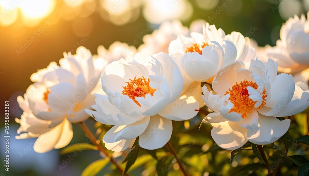 Fototapeta premium Sunlit White Peonies: A Garden Delight