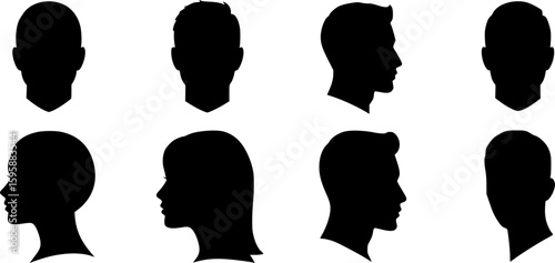 Set man and woman head icon silhouette. Male and female avatar profile sign, face silhouette logo – stock vector
on white background